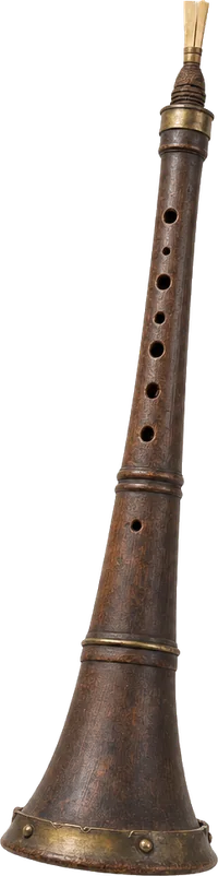 Schalmei mit konischem Holzkorpus, Messingring und Doppelrohrblatt