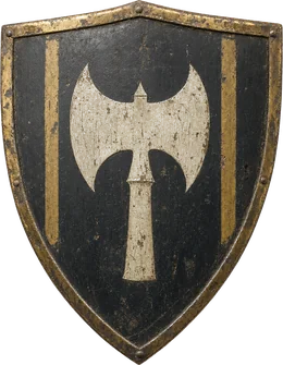 Wappenschild mit einer aufrechten Streitaxt auf schwarzem Grund