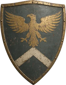 Wappenschild mit einem Greifvogel mit ausgebreiteten Schwingen